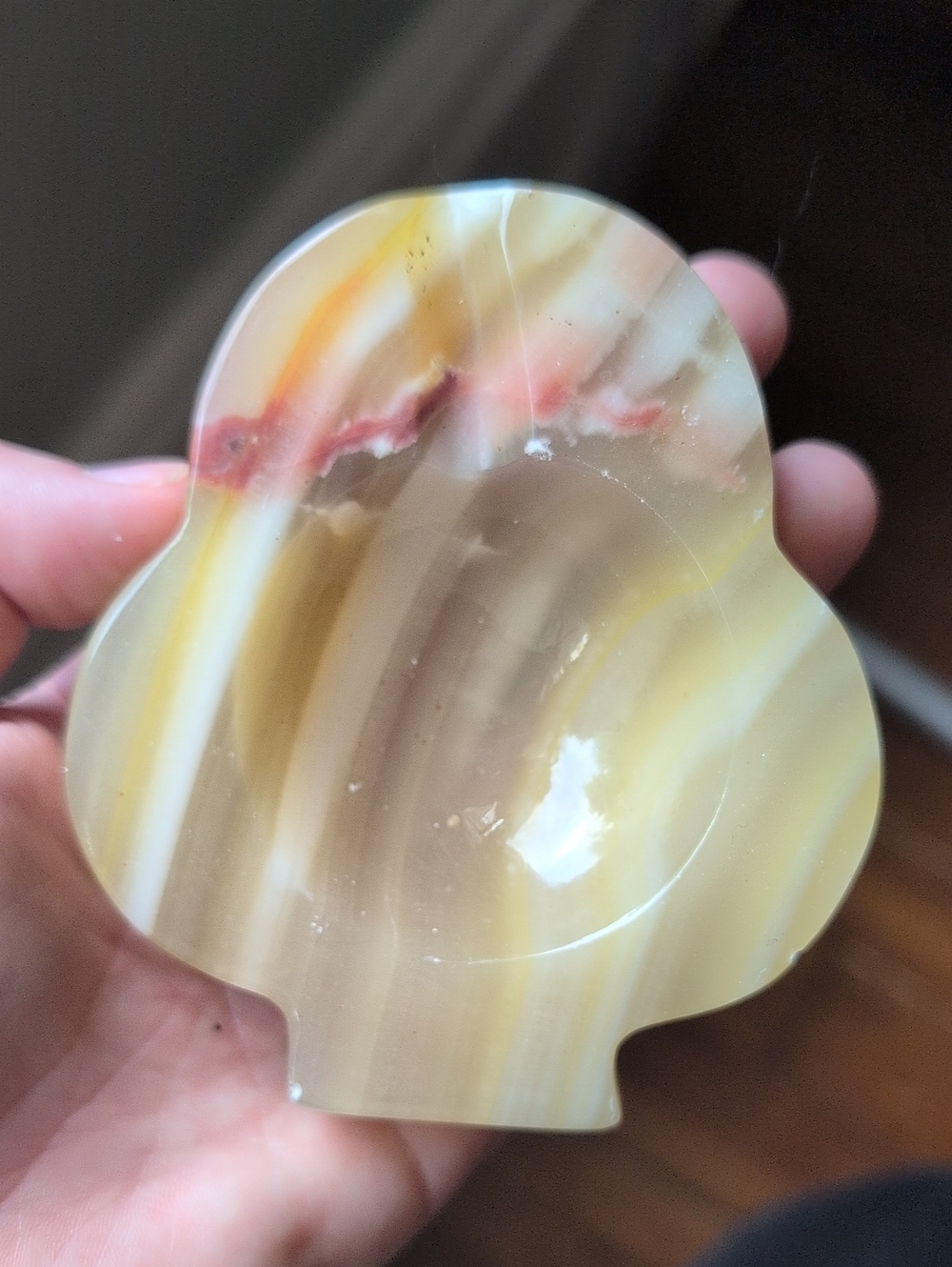Polished Multicolor Onyx Trinket Dish - Cream, Yellow & Pink